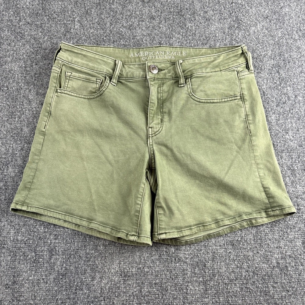 American Eagle Midi Super Stretch Olive Green Denim Shorts Women's Size 10